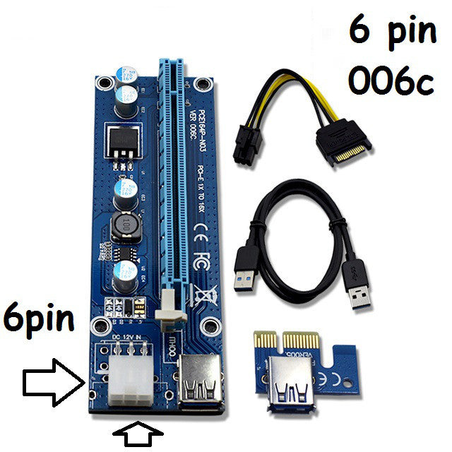 Райзер 6 pin v006C USB 3.0 PCI-E 1X-16X Riser для видеокарт 60см 77187
