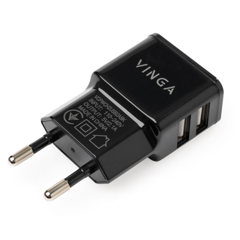 Зарядное устройство для Vinga 2 Port USB Wall Charger 2.1A (VCPWCH2USB2ABK)