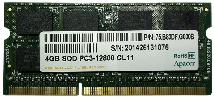 SODIMM 4Gb DDR3 1600MHz Apacer 75.B83DF.G030B