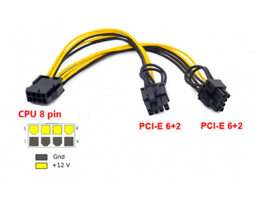 Кабель живлення 8 pin - 2 x 6+2 pin F/M для відеокарт 0.2 м
