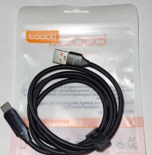 Кабель Toocki USB Type-C PD 100W Fast Charge с дисплеем QC 3.0, 200 см, черный