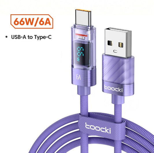 Кабель Toocki USB Type-C PD 100W Fast Charge с дисплеем QC 3.0, 100 см, фиолетовый
