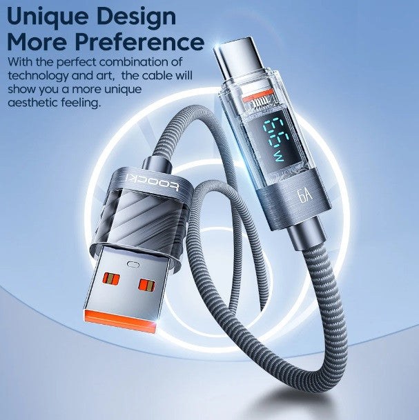 Кабель Toocki USB Type-C PD 100W Fast Charge с дисплеем QC 3.0 100 см