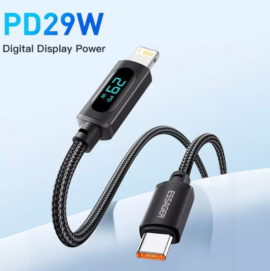 Кабель Essager Lightning Type-C PD 29W для Apple (1 м, чорний)