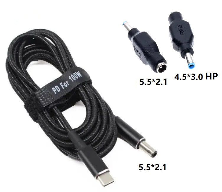 USB Type-C 100W кабель и переходник DC 4.5×3.0*0.6 HP для зарядки ноутбука