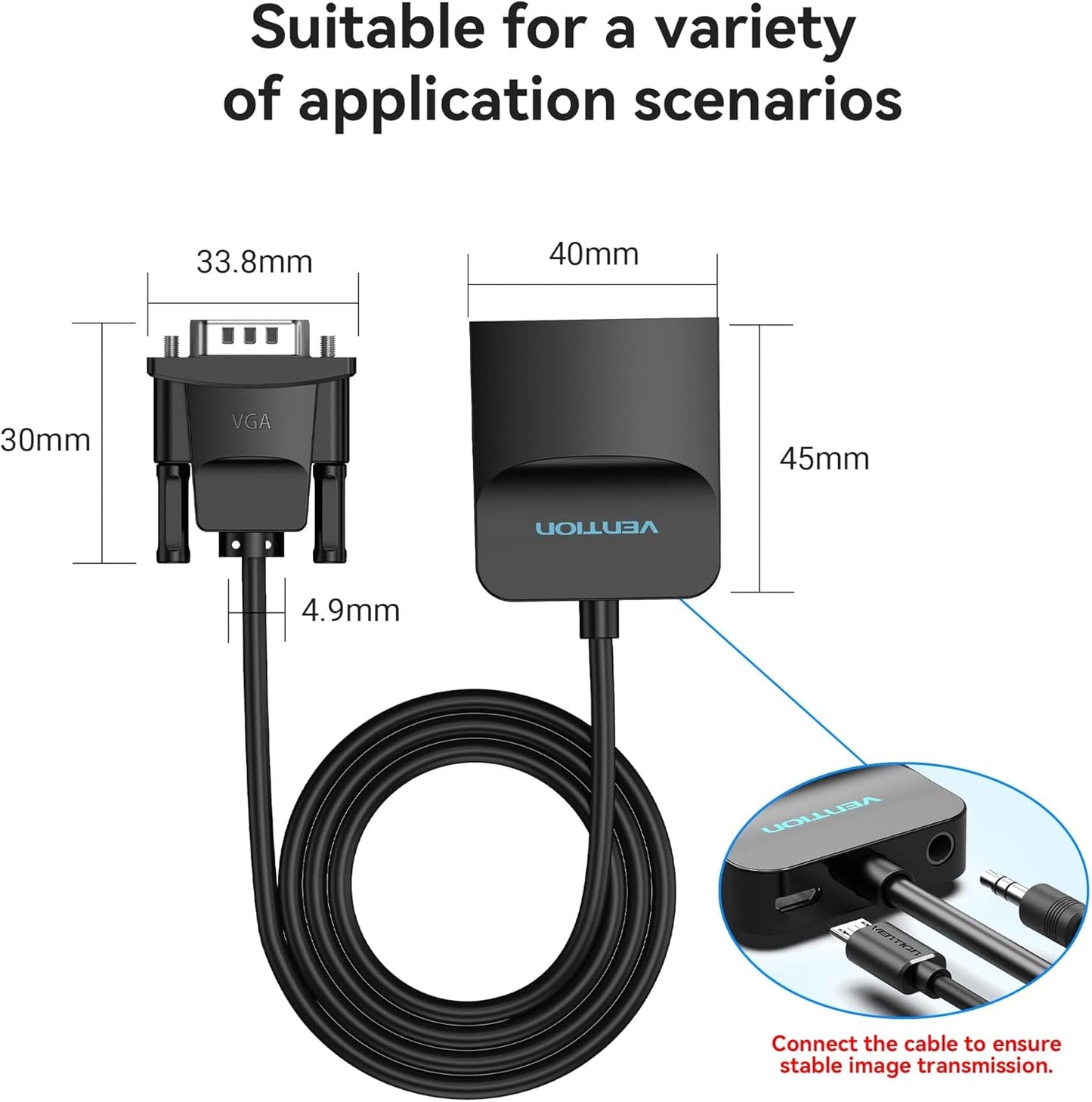 Переходник VGA to HDMI; аудио 3.5мм; USB питание; Vention ACNBB