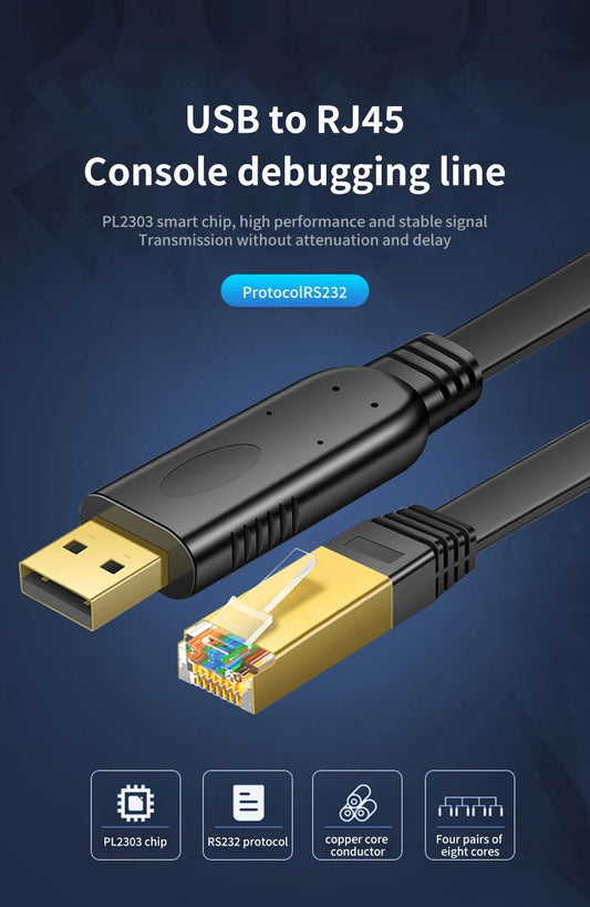 Консольный кабель для маршрутизаторов; 3 м; USB RS232 (RJ45), Prolific PL2303