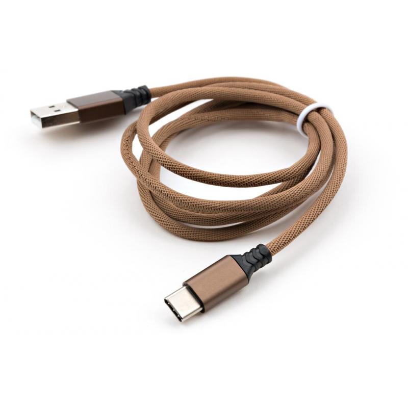 Дата кабель USB 2.0 AM до Type-C nylon 1m brown Vinga (VCPDCTCNB21BR)