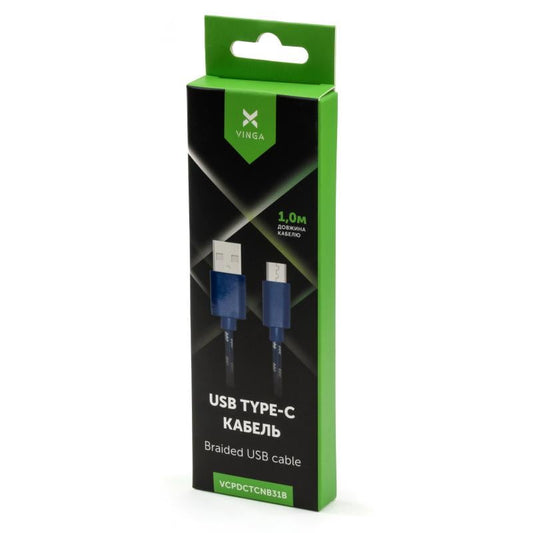 Дата кабель USB 2.0 AM до Type-C 2color nylon 1m blue Vinga (VCPDCTCNB31B)