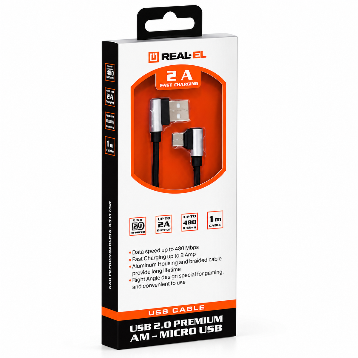 Data cable USB 2.0 AM to Micro 5P 1.0m Premium black REAL-EL (EL123500031)