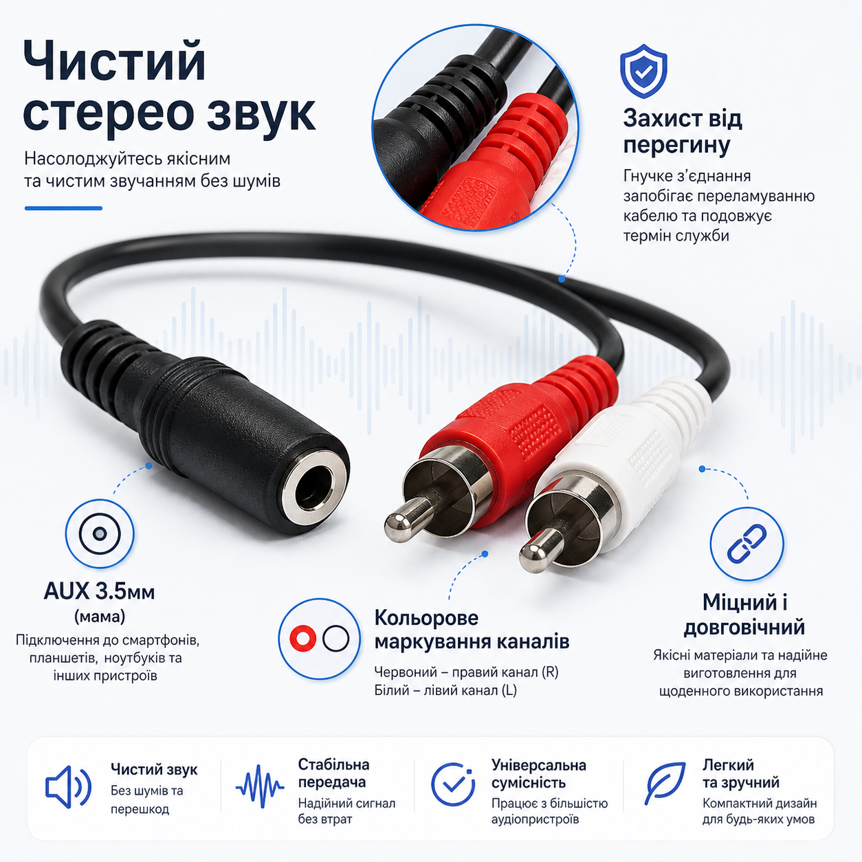Аудиокабель 2 rca папа на aux 3.5 мм