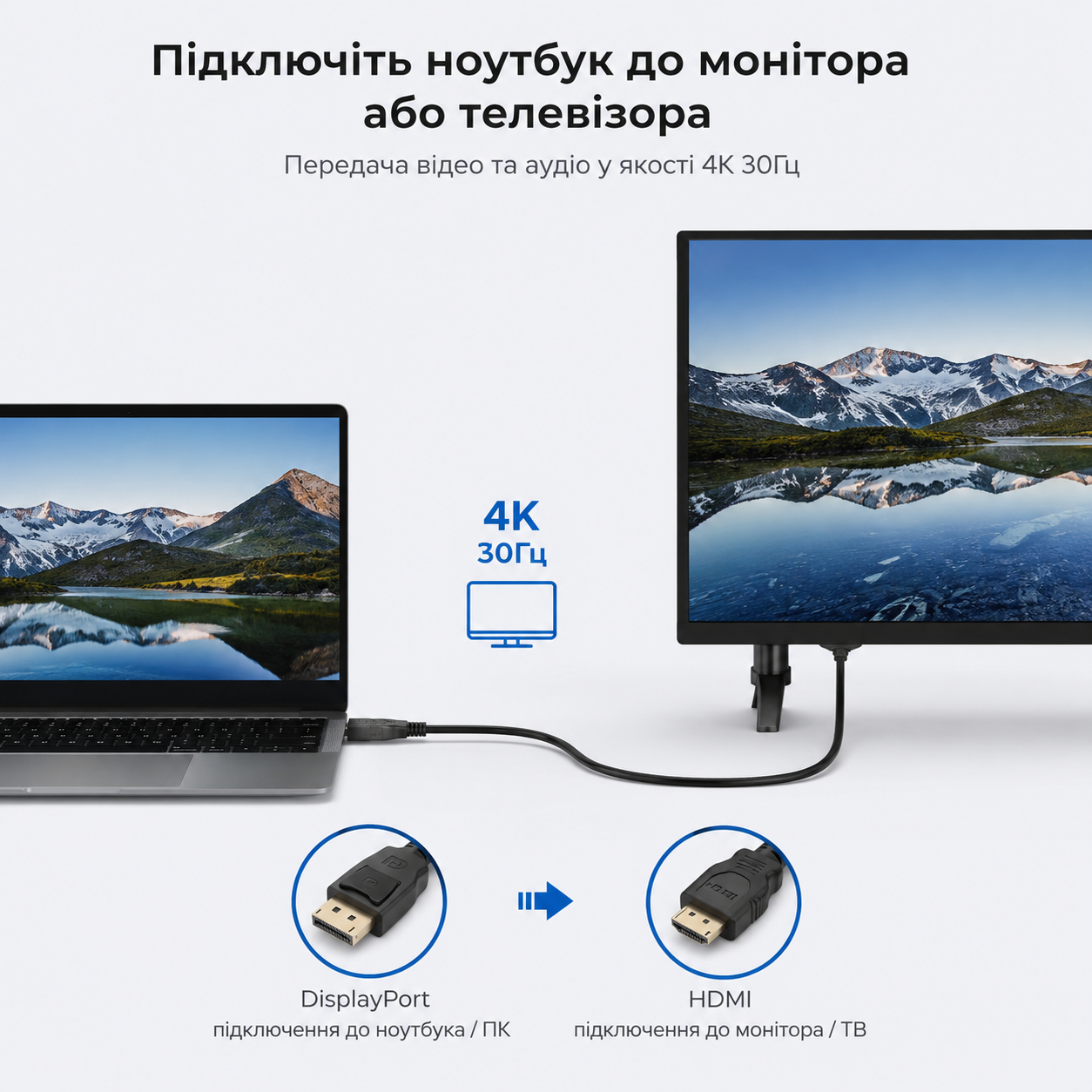 Кабель DisplayPort - HDMI 4K 30Гц 1.8м
