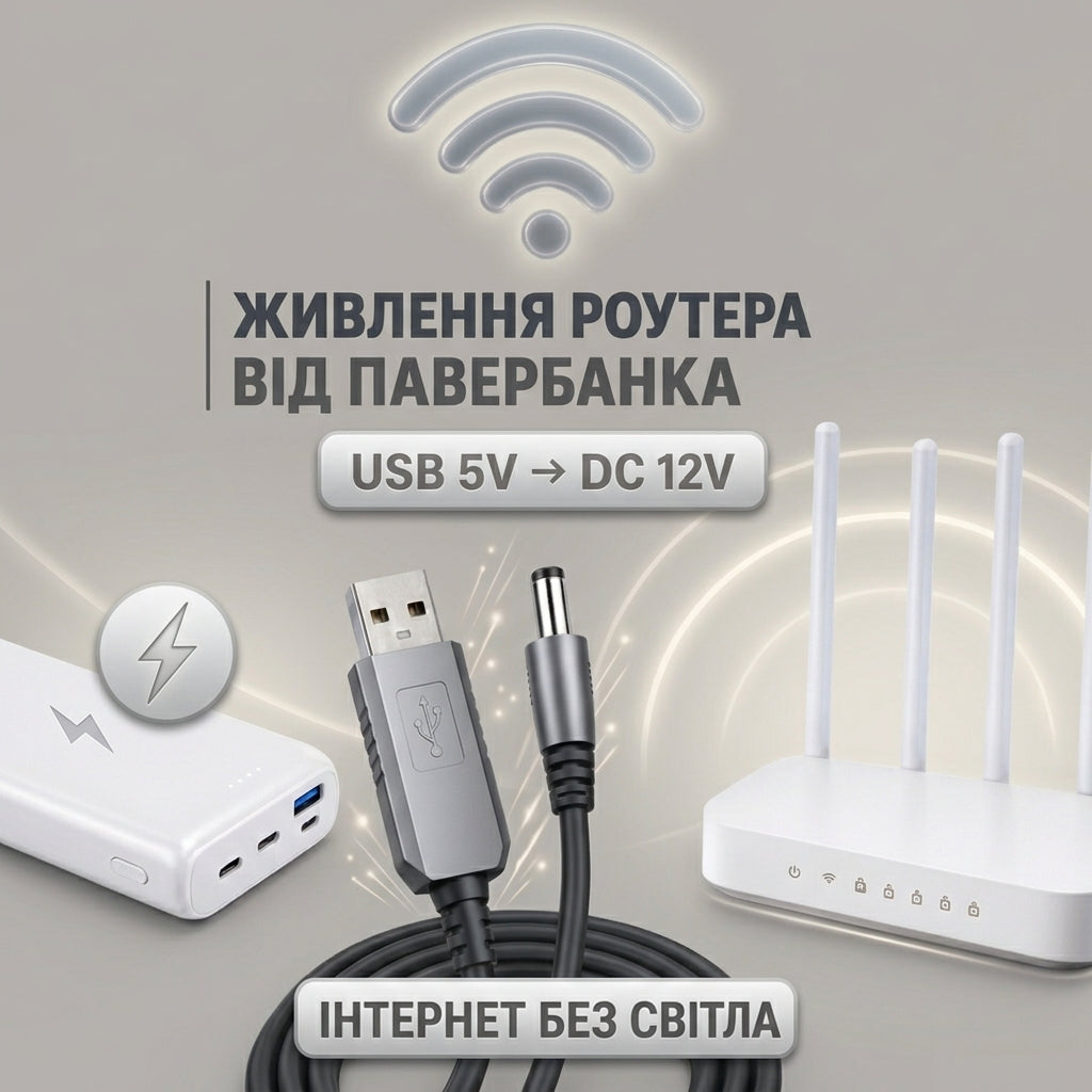 Кабель-переходник USB to DC 5.5X2.5 мм 5-12V для питания роутера
