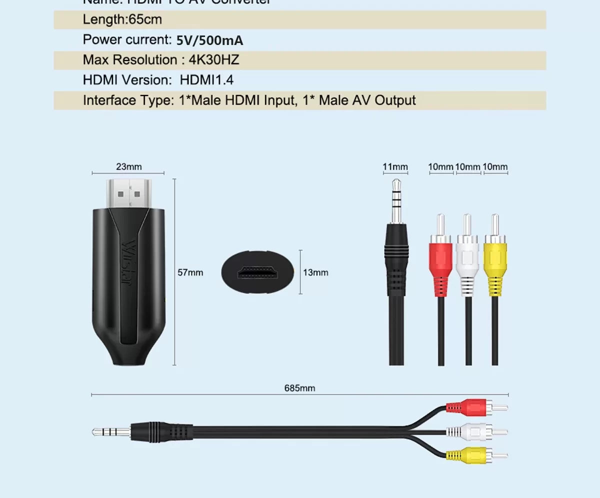 Кабель-конвертер HDMI в AV RCA (тюльпан) Wiistar micro