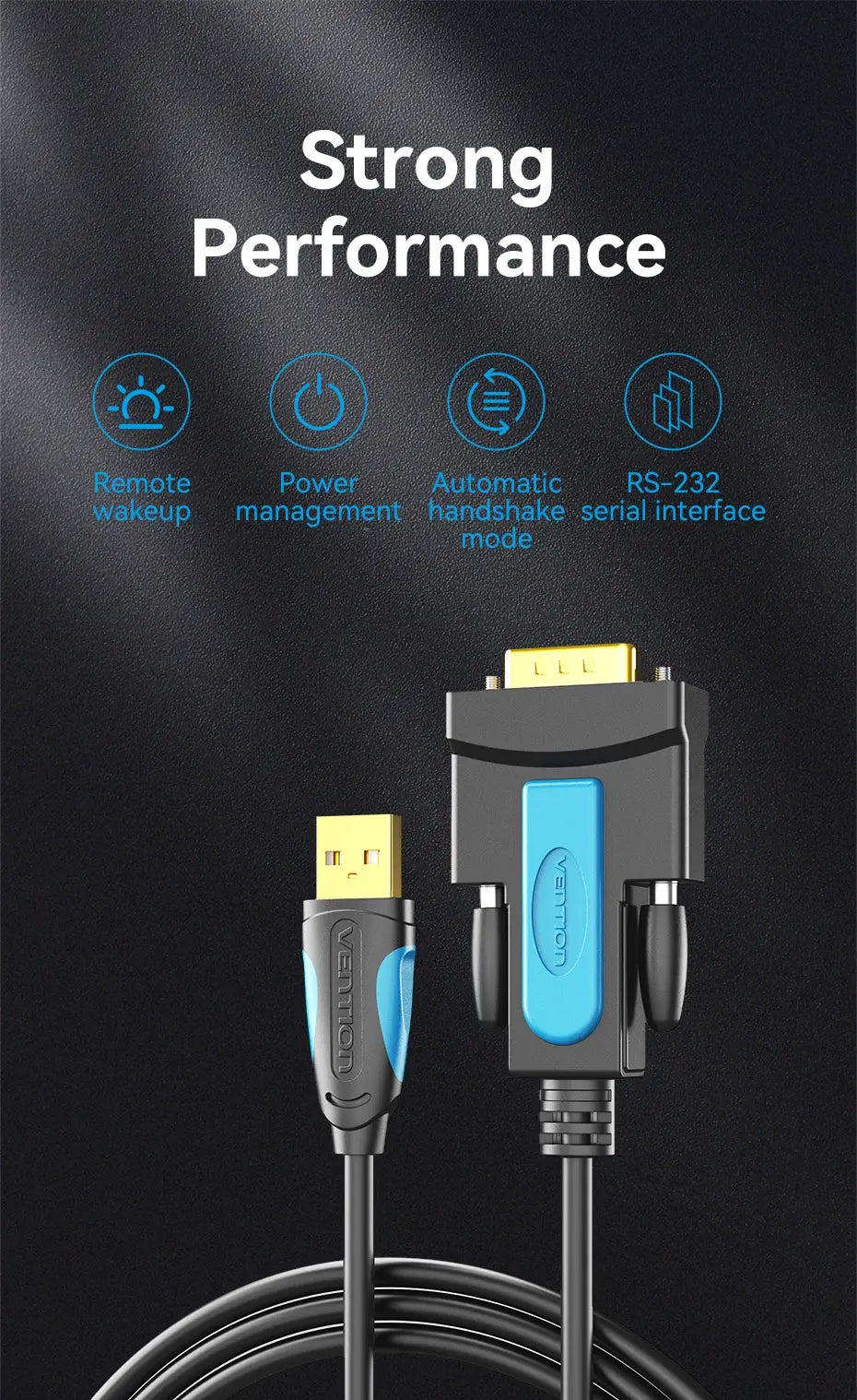 Кабель USB-RS232 male, 1.5 m, Prolific PL2303; Vention; grey-blue