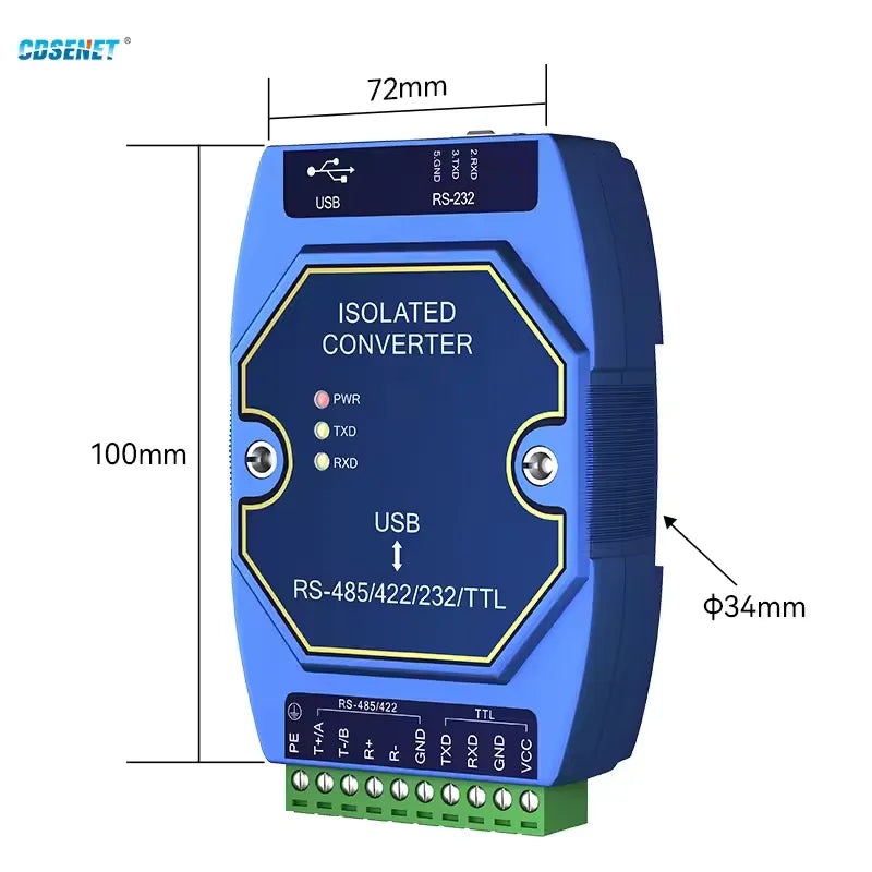 Промышленный конвертер USB Type-C в RS232/RS422/RS485/TTL CDSENT E810-U15 FTDI