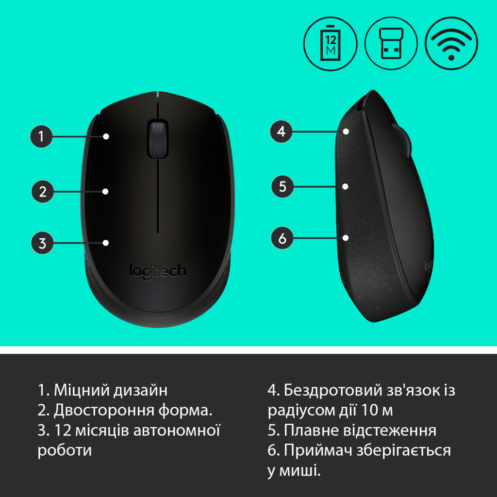 Мишка Logitech M170 Grey (910-004642) - бездротова оптична миша