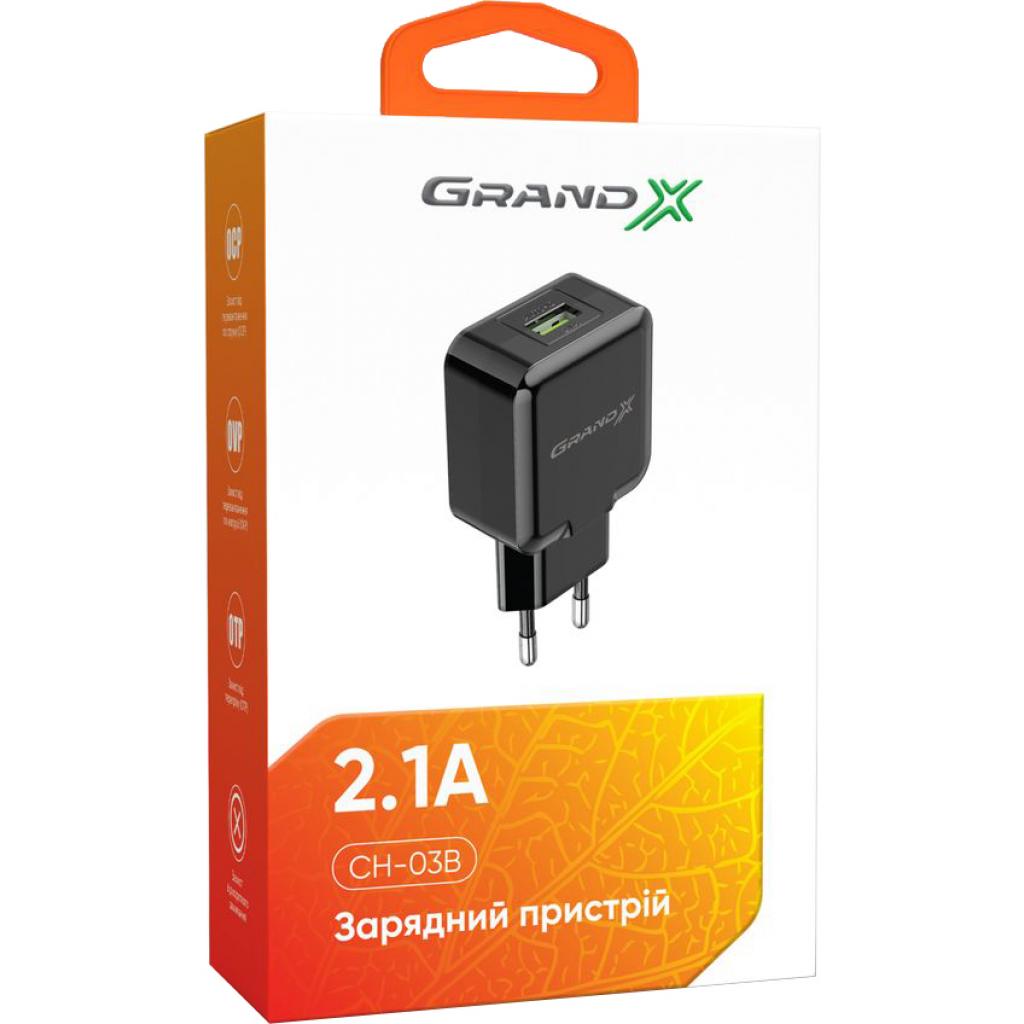 Зарядний пристрій Grand-X CH-03B (5V/2.1A) Black (CH-03B)