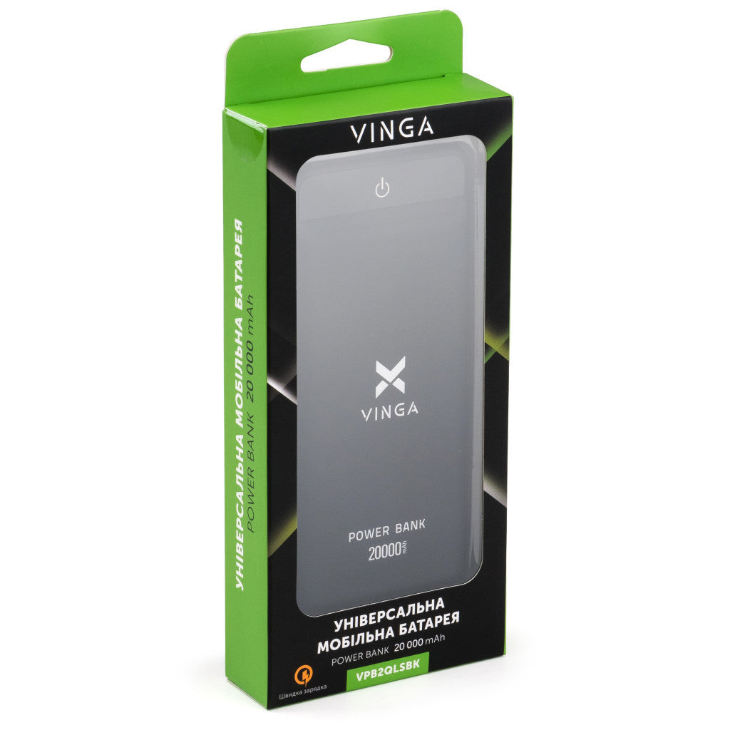 Универсальная батарея Vinga 20000 mAh QC3.0 Display soft touch black (VPB2QLSBK)