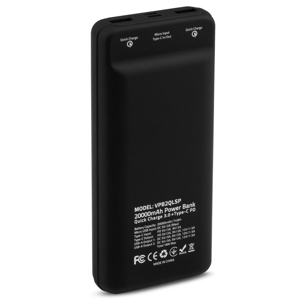 Универсальная батарея Vinga 20000 mAh QC3.0 Display soft touch black (VPB2QLSBK)