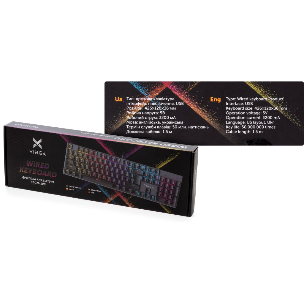 Клавіатура Vinga KBGM-100 LED Blue Switch USB Black
