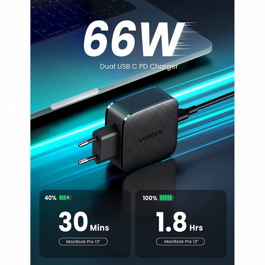 Зарядний пристрій Ugreen CD216 66W 2xType-C PD Charger (70867)
