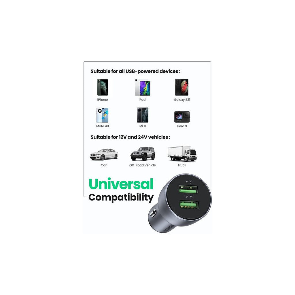 Зарядное устройство для Ugreen CD213 36W 2xUSB QC 3.0 3A Car Charger (10144)