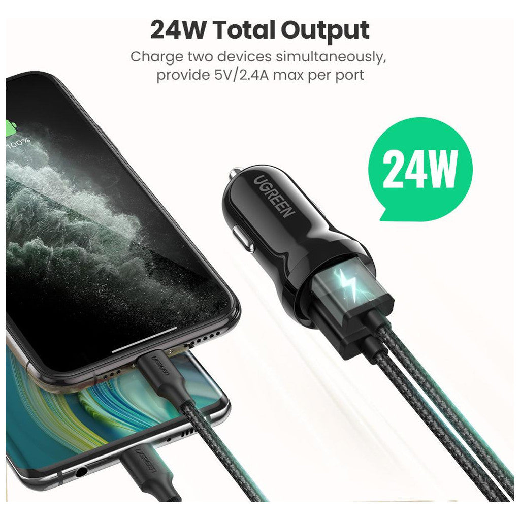 Зарядное устройство для Ugreen ED018 24W 2xUSB Car Charger (Black) (50875)