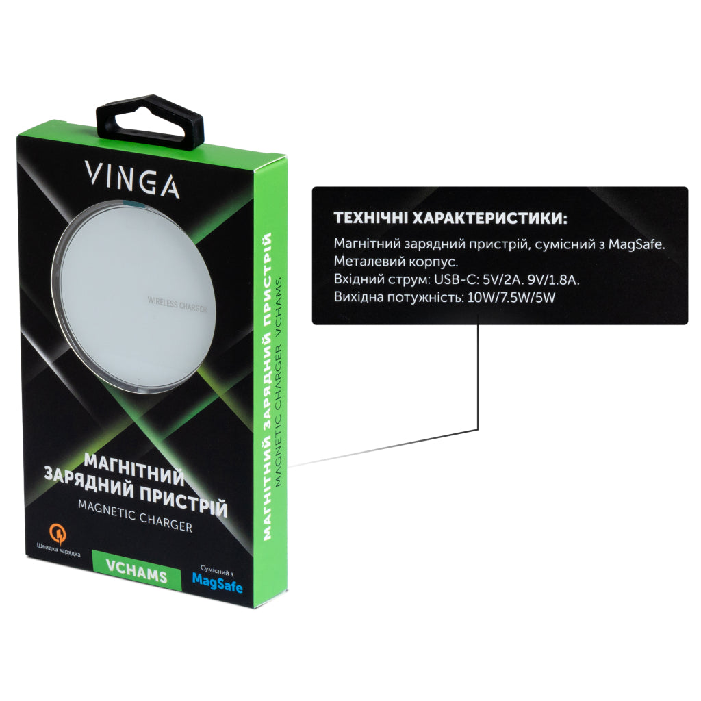 Зарядное устройство для Vinga Magnetic Wireless Charger 10W MagSafe (VCHAMS)