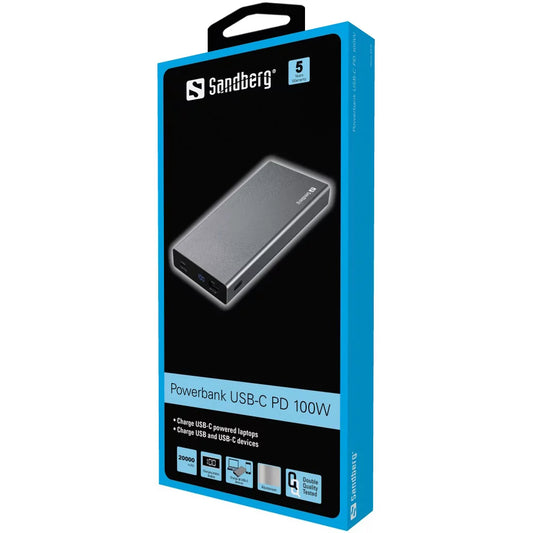 Батарея универсальная Sandberg 20000mAh, PD/88W+12W, USB-C, USB-A output: 5V/2.4A (420-52)