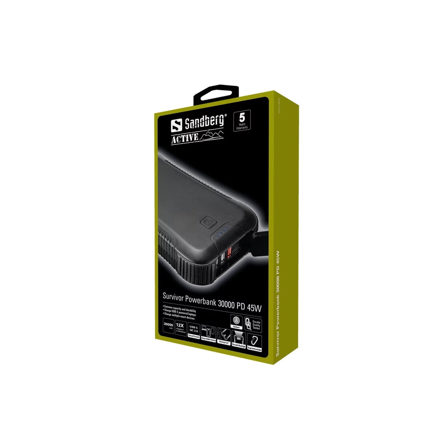 Батарея універсальна Sandberg 30000mAh, PD/45W, QC/3.0, USB-C, USB-A*3, 8 LED flashlight (420-48)