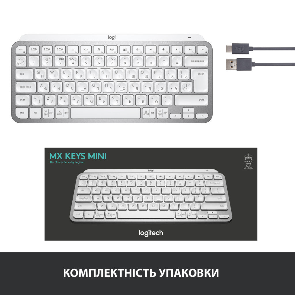 Клавиатура Logitech MX Keys Mini Wireless Illuminated RU Pale Grey (920-010499)