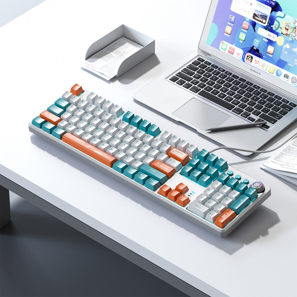 Клавиатура Aula F2088 PRO Plus 9 Orange Keys KRGD Blue USB RU White/Blue