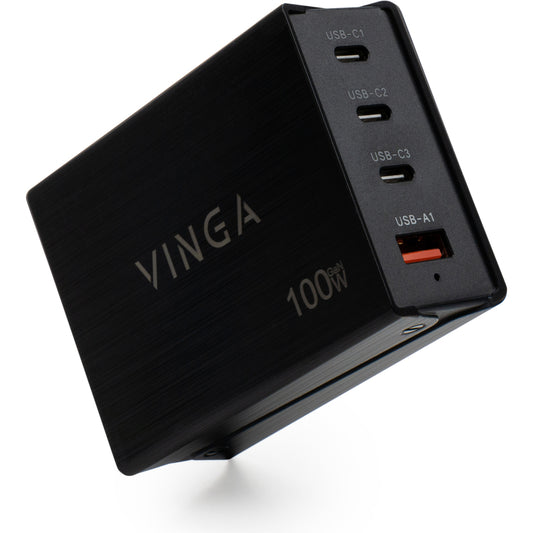 Зарядний пристрій Vinga GaN 100W PD+QC 3C1A ports (VCPCH100CB)