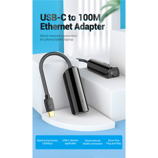 Переходник USB3.1 Type-C to Ethernet RJ45 100 Mb Vention (CFABB)