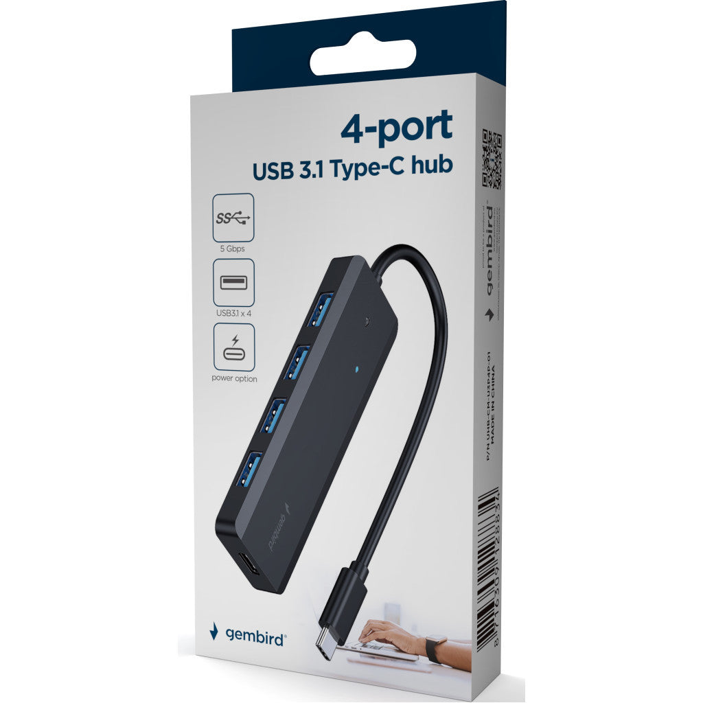 Концентратор Gembird 4 ports USB 3.1, USB-C, USB-C PD (UHB-CM-U3P4P-01)