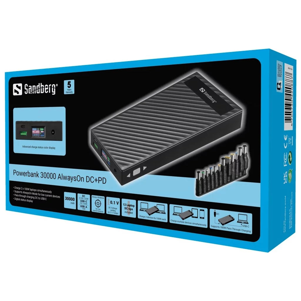 Універсальна батарея Sandberg 30000mAh PD/100W, DC/3-24V/120W, QC/3.0 (420-88)