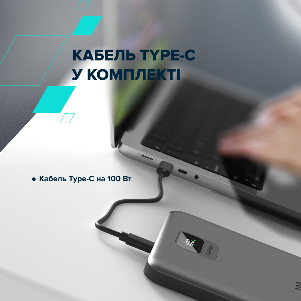 Батарея универсальная Canyon PB-2008 20000mAh PD/100W QC/3.0 (CNE-CPB2008DG)
