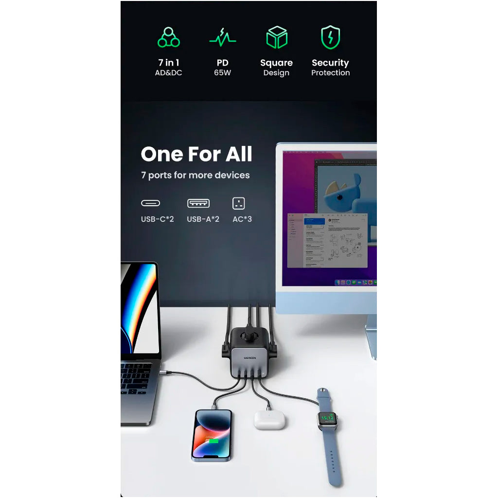 Зарядний пристрій Ugreen 4xUSB 65W DigiNest Cube CD268