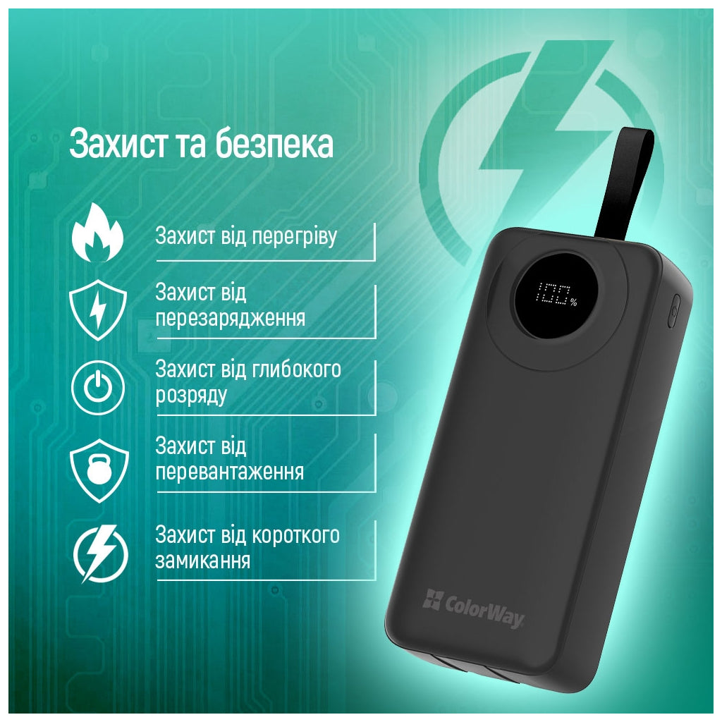 Павербанк ColorWay 30000 mAh EnergyPlus PD/18W, QC3.0/22.5W, Черный (CW-PB300LPB4BK-PDD)