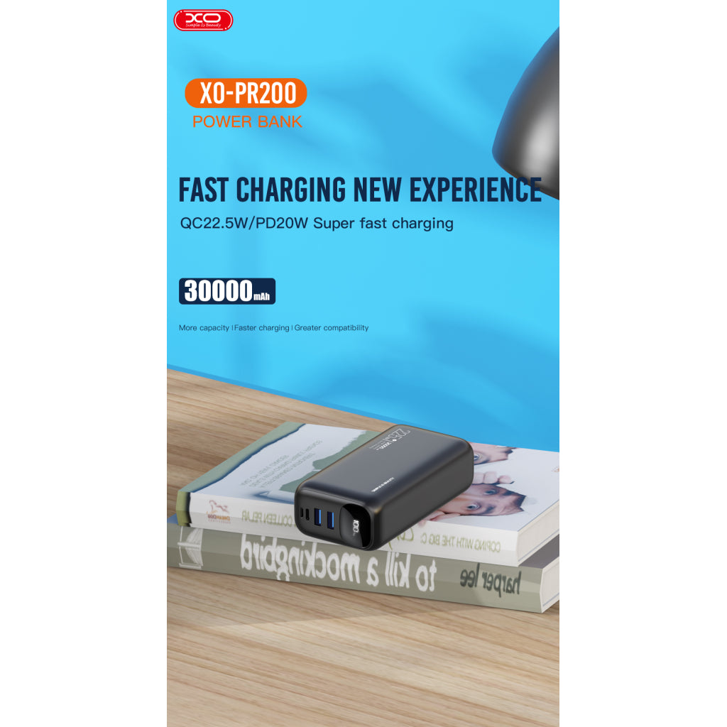 Батарея универсальная XO 30000mAh, PD/20W, QC/22.5W, черный (PR200_Black)