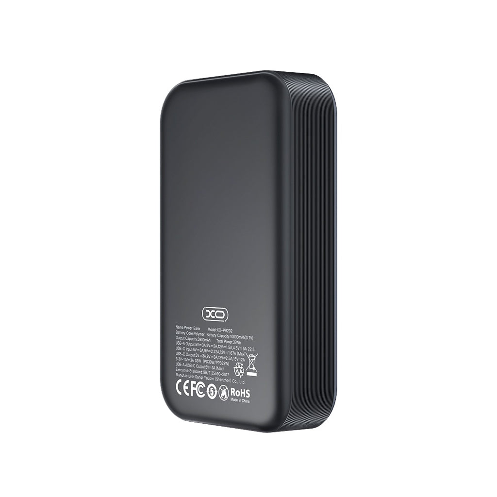 Батарея универсальная XO 10000mAh, PD/30W, QC/22.5W, PPS/33W, черная (PR232_Black)