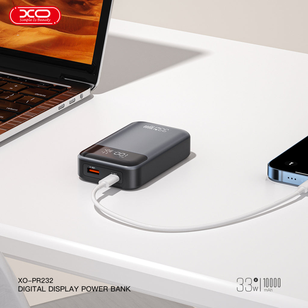 Батарея универсальная XO 10000mAh, PD/30W, QC/22.5W, PPS/33W, черная (PR232_Black)