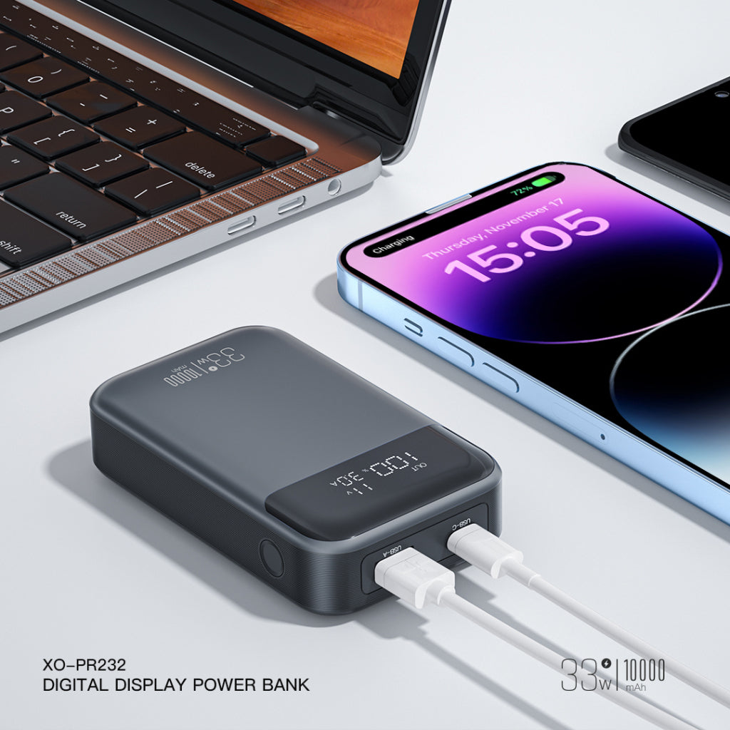 Батарея универсальная XO 10000mAh, PD/30W, QC/22.5W, PPS/33W, черная (PR232_Black)