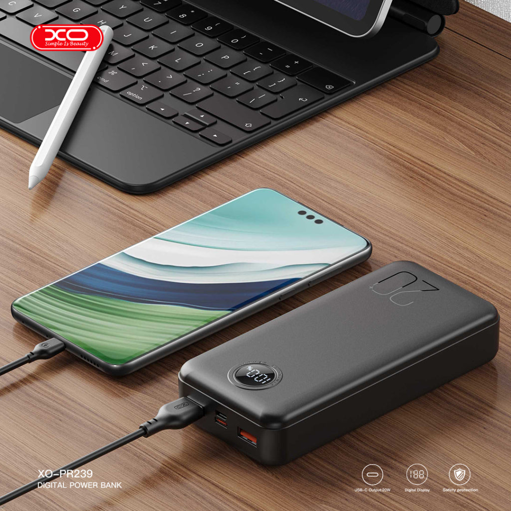 Батарея універсальна XO 20000mAh, PD/20W, QC/22.5W, чорний (PR239_Black)