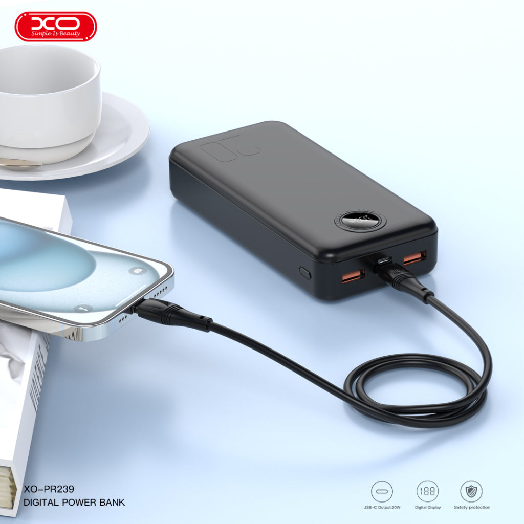 Батарея універсальна XO 20000mAh, PD/20W, QC/22.5W, чорний (PR239_Black)