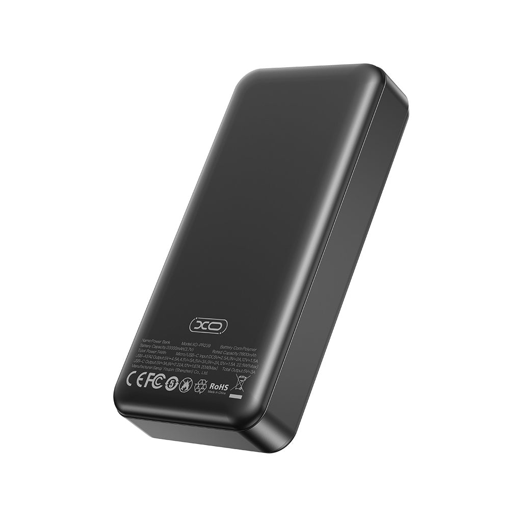 Батарея універсальна XO 20000mAh, PD/20W, QC/22.5W, чорний (PR239_Black)