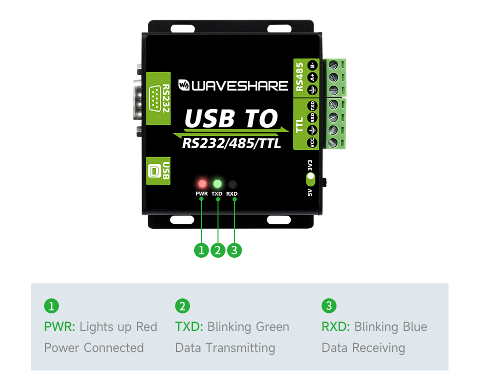 Промисловий USB конвертер до RS232/RS485/RS422/TTL, CH343G, Waveshare 22547