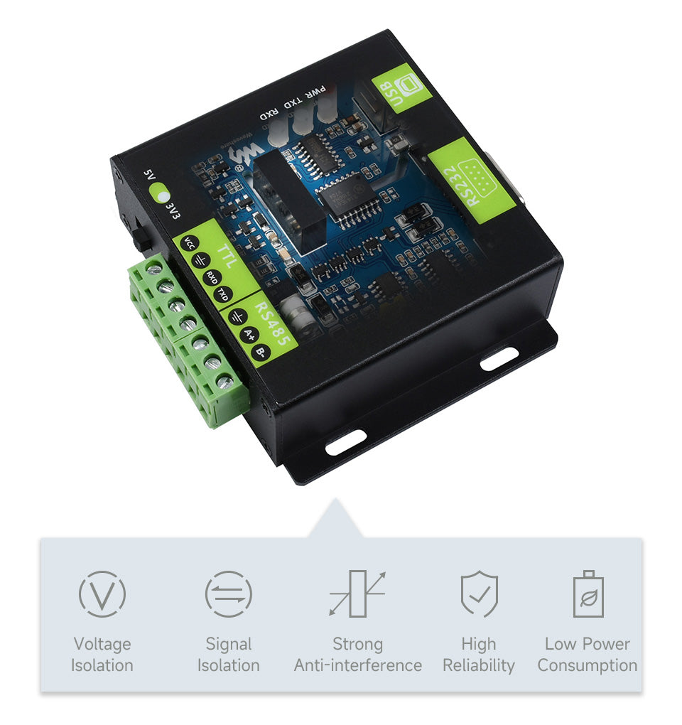 Промисловий USB конвертер до RS232/RS485/RS422/TTL, CH343G, Waveshare 22547