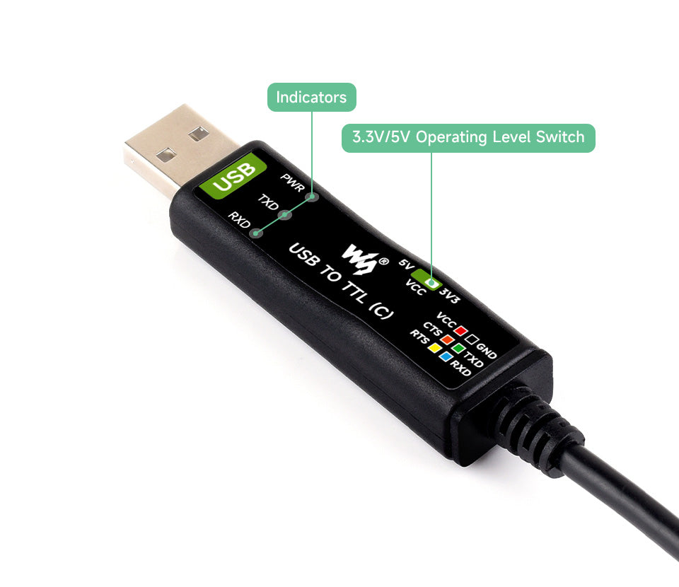 Кабель USB-C to TTL(C) 6-Pin Industrial, FT232RNL, Waveshare 26739